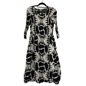 ALQUEMA 3/4 Sleeve Smash Print Pocket Dress US Size 12/14 Black White